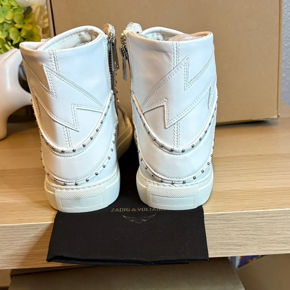 Zadig & Voltaire White Studded Leather High-Tops- 8 - Picture 7 of 13